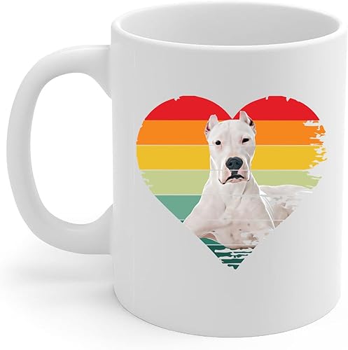Taza de café con forma de corazón vintage con forma de dogo argentino argentino para amantes de los perros, taza de café de cerámica blanca, 11 oz