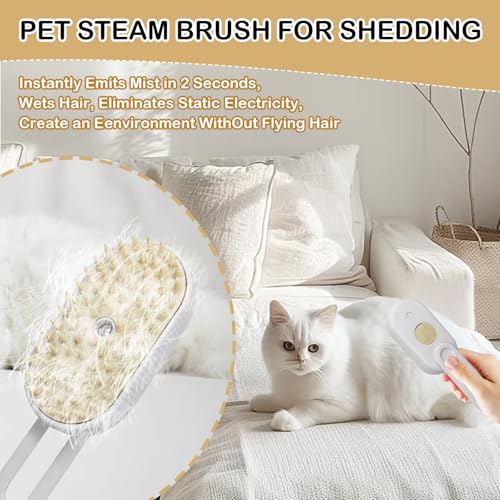 Image of Steam Brush 4 in 1 for Shedding, iRboWou Rechargeable Cat Brush with Steam, Anti-Static Pet Brush for Massage, Cleaning, Shedding and Combing- White