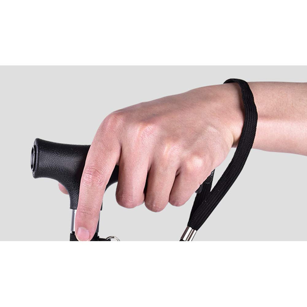 MObyat Andador para Ancianos,Bastón, Práctico con Luces LED Bastón Ligero Ajustable Retráctil De Aleación De Aluminio, Bastón Portátil con Mango Ergonómico, Base Antideslizante Cuatro Pies Negro