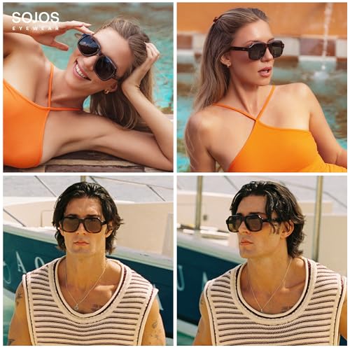 SOJOS Retro Square Polarized Sunglasses Womens Mens Chic Vintage Oversized Old Money Shades SJ26163