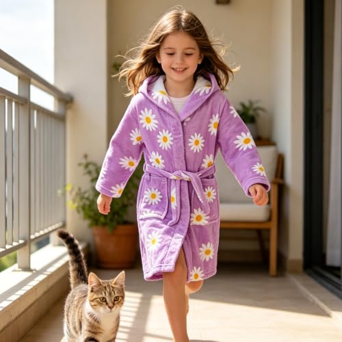 Image of Kids Bathrobe Hooded Plush Fleece Robe for Girls Boys