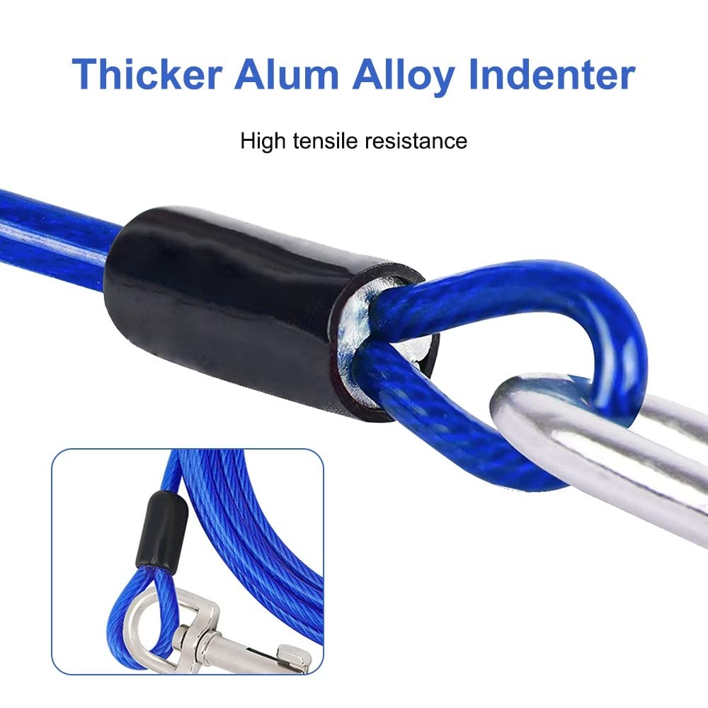 DONGKER Cable de amarre para perro de 3 m, correa de alambre de acero reflectante para mascotas con gancho giratorio de 360° para perros medianos y grandes de hasta 130 libras