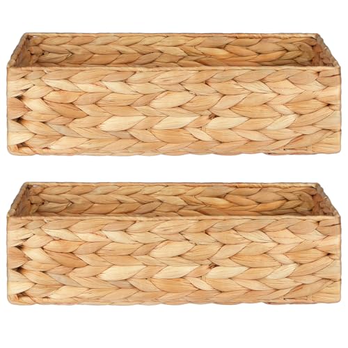 VILSSOVY 2Packs Toilet Paper Basket, Handwoven Toilet Tank Basket, Water Hyacinth Bathroom Baskets for Toilet Paper, Small Wicker Baskets for Bathroom, Laundry or Home(15.7