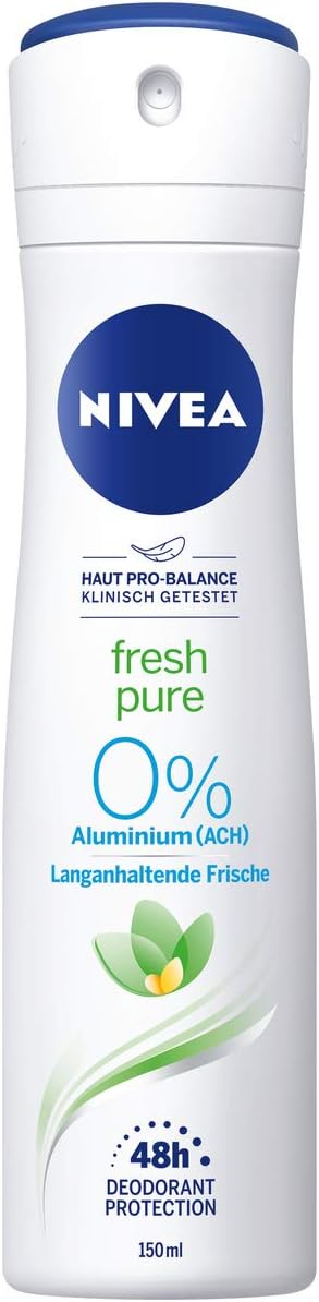NIVEA Fresh Pure Deodorant Spray (150 ml), Refreshing Deodorant without Aluminium (ACH), Nourishing 48h Deodorant with Antibacterial Protection