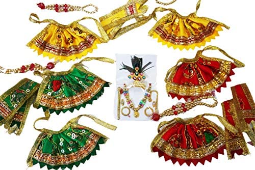 Bhagwan Poshaak with Maala and laddu Gopal Accessory Set Compatible for Home mandir (Multicolour, Size 2 inches) Set of 6 Piece