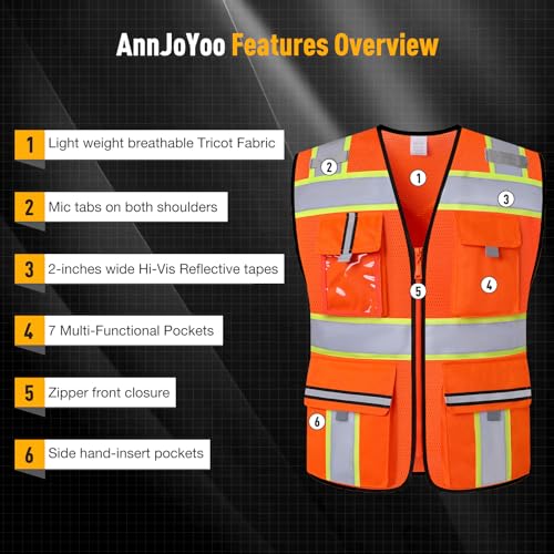 Image of Class 2 Safety Vest with Zipper Front and multiple Pockets, High Visibility Vest, Meets ANSI /ISEA Standards