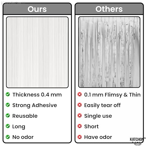 Image of KatchOn, White Foil Fringe Curtain - XtraLarge 3.2x8 Feet, Pack of 2 | Fringe Backdrop for Party Decorations | White Backdrop for Bridal Shower, Baby Shower, Anniversary, Wedding Decorations