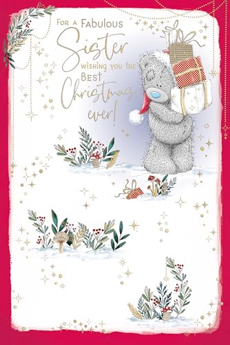 Me To You Tatty Teddy Christmas Card For A Fabulous Sister 6x9ins - Official Collection