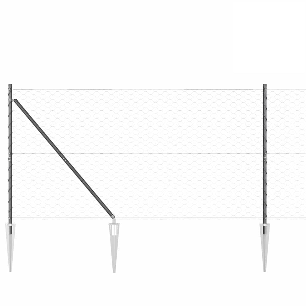 Steel Fence Post Grey 250cm x 140cm 50mm Mesh Garden Security Boundary Panel with PVC Coating Corrosion Resistant Outdoor Enclosure Kit 26 Spikes