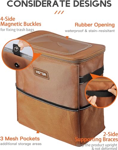 Image of HOTOR Car Trash Can, Leakproof Car Organizer, 3-Gallon, Brown