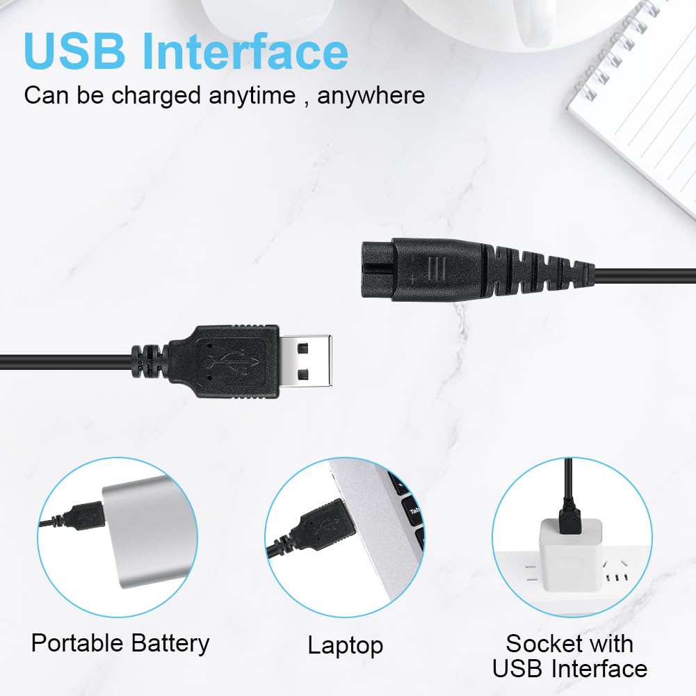 Vicloon Caricatore per Rasoio, 5V Cavo Ricarica USB, Cavo Rasoio Caricatore Alimentatore per Philips Con Spazzola per La Pulizia, Cavo di Ricarica Sostitutivo del Rasoio