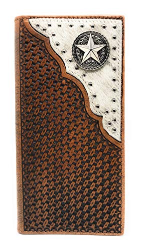 Premium Men's Cow Fur Cowhide Chrome Star Genuine Leather Bifold Wallet in 2 colors (Brown)