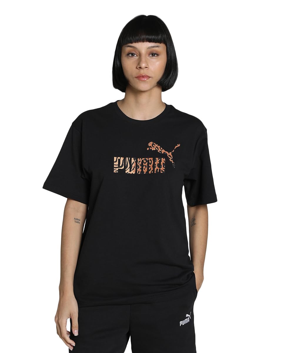 Puma Women's Black Regular Fit Logo T-Shirt in Size 8, Sports Direct