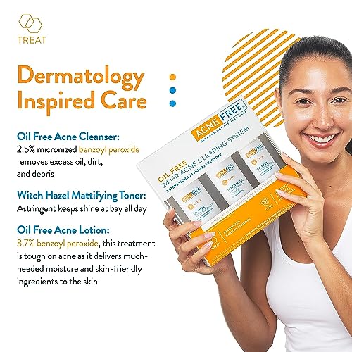 image for Acne Free 3 Step 24 Hour Acne Treatment Kit - Clearing System W Oil Fr