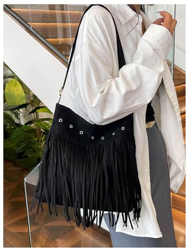 Women's Tassel Crossbody Shoulder Handbags Large Capacity Grommet Eyelet Hobo Tote Bags4