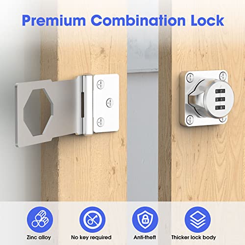 Image of Mechanical Password Rotary Hasp Locks, Door Security Slide Latch Lock for Small Doors, Cabinets, Barn Door, Bathroom, Outdoor, Garage, Garden (2 Packs Silver)