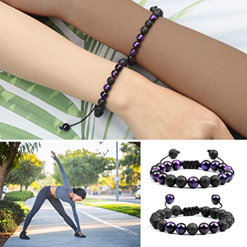 Pulsera de piedra natural ojo de tigre y lava ajustable 8mm miniatura 7