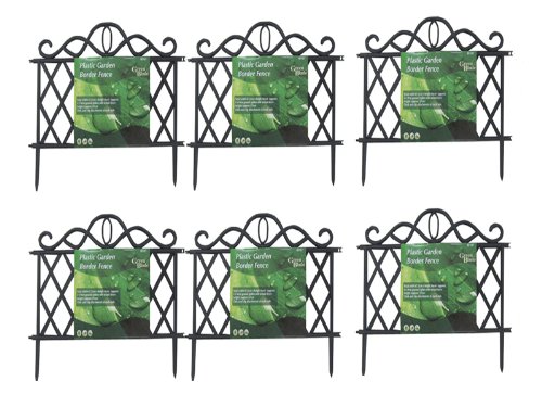 SET OF 6 BLACK PLASTIC GARDEN BORDER FENCE EDGING LATTICE FENCING PATH ORNAMENTAL