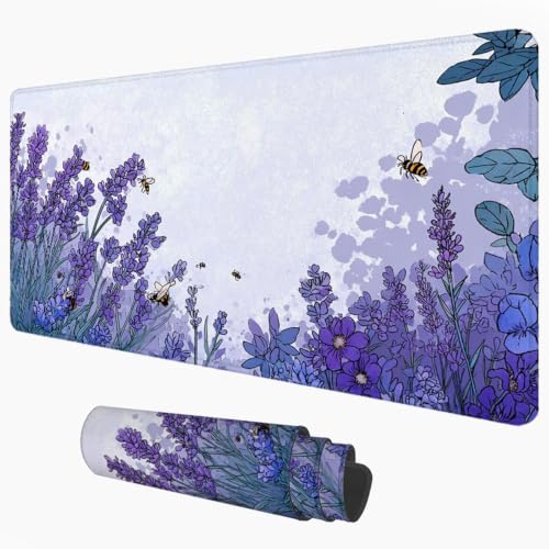 Alfombrilla de ratón XXL morada de 70x30 cm con bordes cosidos y base antideslizante