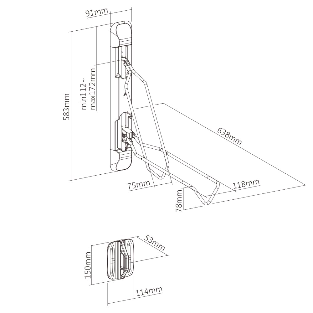 Fahrrad Wandhalterung schwenkbar kompatibel mit 54-70mm Reifenbreite ME84 schwarz DPL2