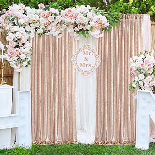 Image of Sequin Backdrop Curtain 2 Pieces 2ftx8ft Champagne Blush Sparkly Sequin Background Fabric Stage Arch Drapes Decoration