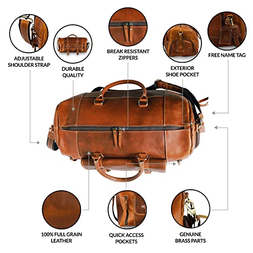 Premium 21-Inch Full-Grain Leather Shoe Duffel Bag | Men & Women | Stylish & Spacious Weekend Travel Bag With Separate Shoe Compartment | Waterproof & Durable Carry-On By Northridge Leather (Brown) … #TOP2