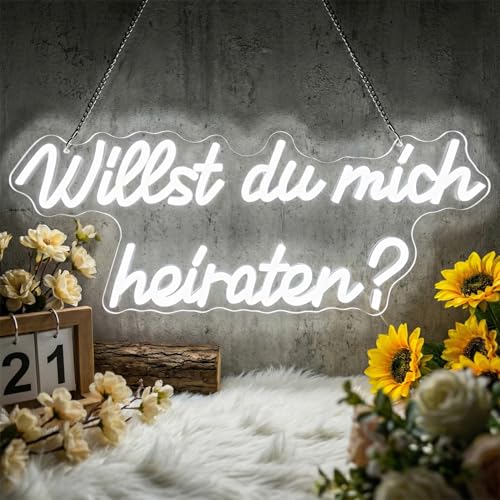 GGAQQ Eisweiß Willst du mich Heiraten Neon schild Will you marry me LED Neonlicht Hängeschild USB-Betrieb mit dimmbarem Schalter Dekoration für Heiratsanträge