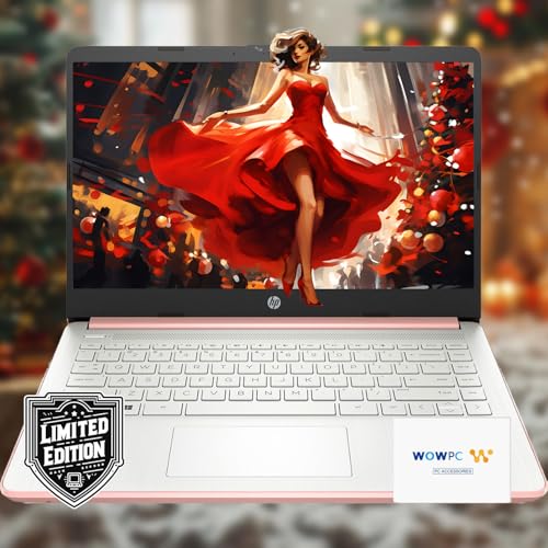 Image of HP 14 Laptop • Back to School Limited Edition with Microsoft 365 • 4-Core Intel CPU • 32GB RAM •1600GB Storage (64GB OnBoard + 512GB External + 1TB OneDrive) • Rose Gold • w /WOWPC Bundle • Win 11