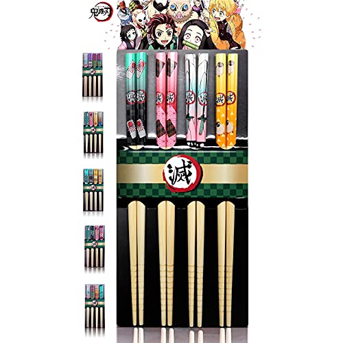 Demon Slayer Chopsticks Set, Anime Bamboo Chopstick Sets Official Collectible Chopsticks, Japanese Gift Setï¼ŒWooden Chopsticks Reusable,Dishwasher Safe,Kamado Tanjirou/Nezuko Zenitsu Inosuke
