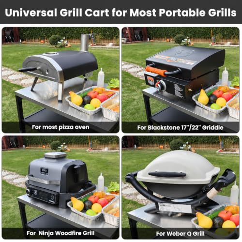Image of Hisencn 3-Tier Pizza Oven Table, Stainless Steel Outdoor Grill Prep Cart