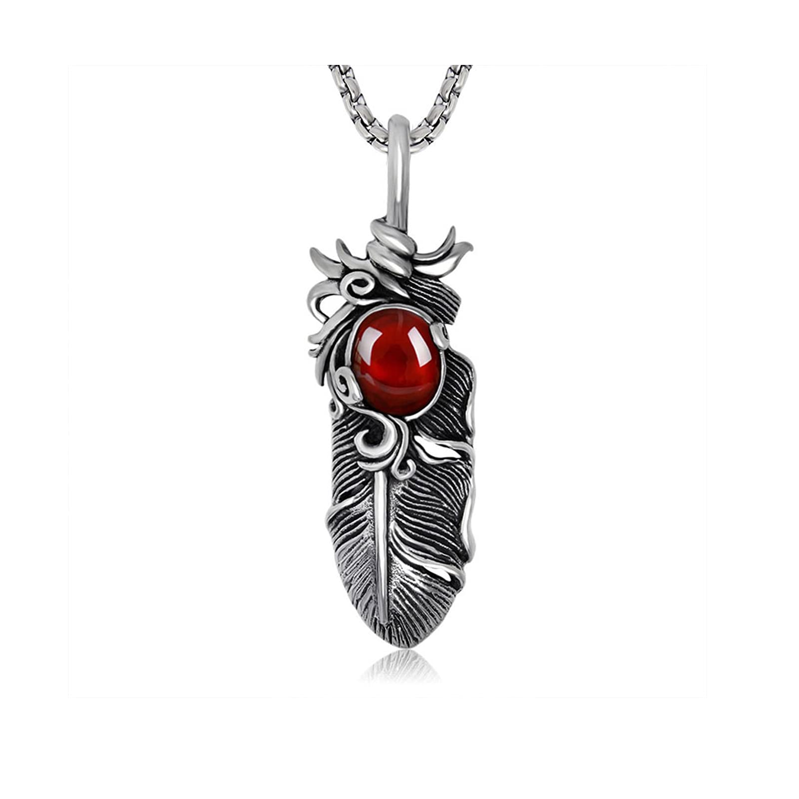 Collier grenade rubis et plume en titane, cadeau idéal de style