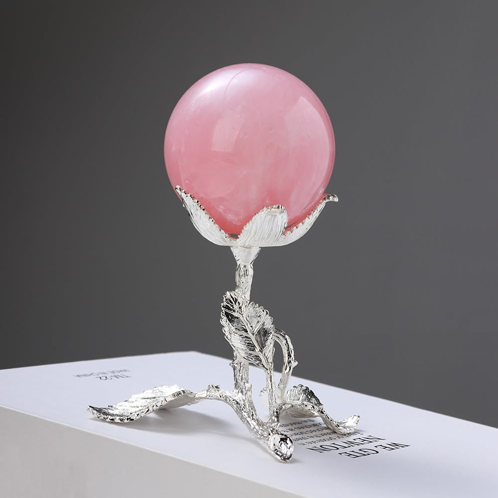 Boule de cristal naturel en quartz rose LVTFCO avec socle argenté feuille d'or pour Feng Shui