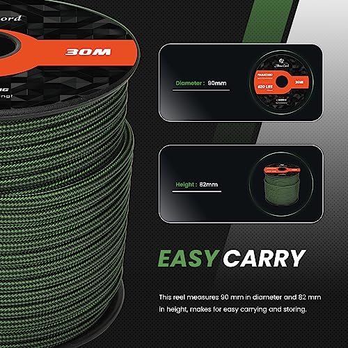 Abma Cord Paracord 620 lbs 4mm 9 Strands 100% Nylon 30M - Forest Green & Black, Stripes-forest Green & Black, 30 Meters - Image 2