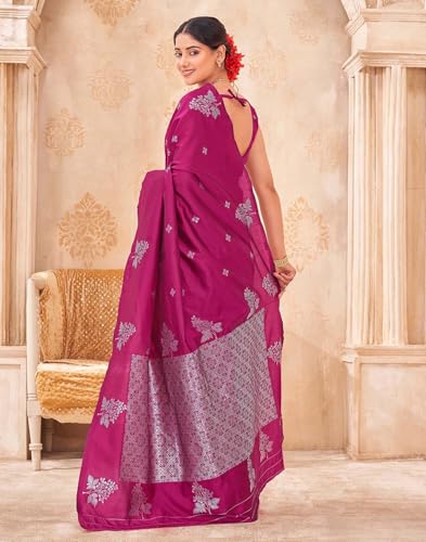 Image of SIRIL Women's Banarasi Soft Silk Saree Pure Silk with Unstitched Blouse Piece