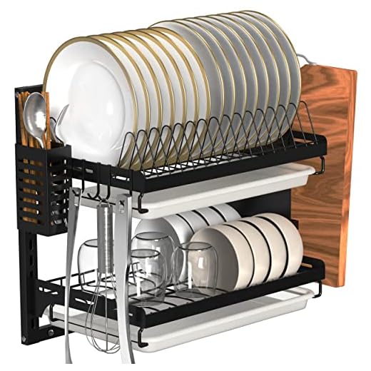 Couguarack Wall Mounted Dish Drying Rack, Stainless Steel Dish Rack for Kitchen, Large Storage Rack with Utensil Holder -2 Tier