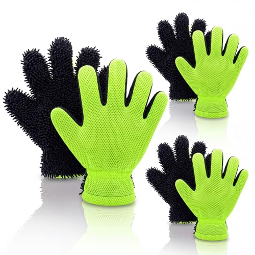 Ferrochef 6 Pcs Microfiber Car Wash Mitt Scratch Free Double Sided, Chenille Ultra-Soft Car Wash Glove, Thickened Substrate 5-Finger Split Design for Auto Cleaning Detailing Care