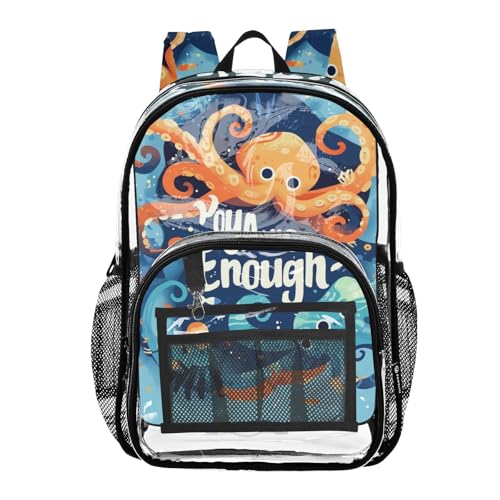 Cartoon animal sea Blue Kids Clear Backpacks For School Clear Bookbags With Side Pocket Seethrough PVC Bag