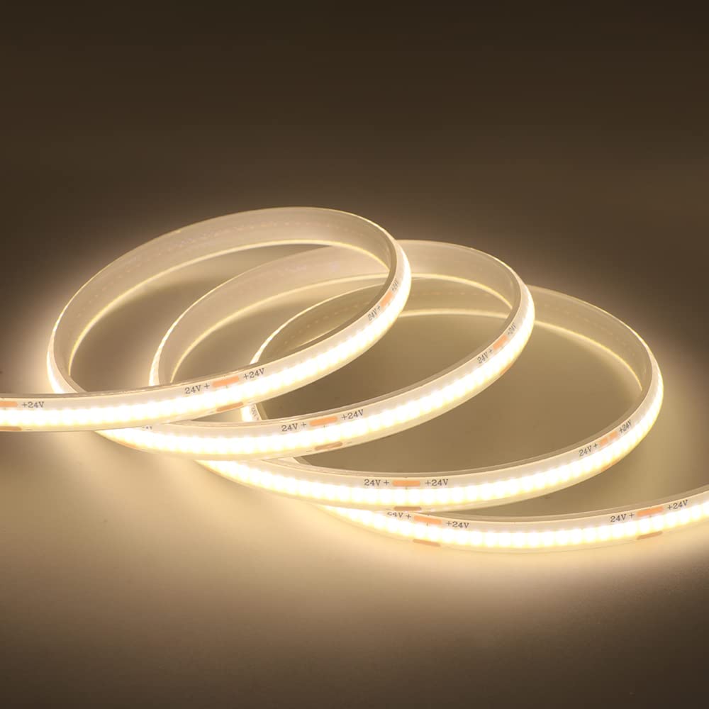 Tira LED COB 20m, 24V Tira de luz LED Impermeable IP68, 320LEDs/m Tira LED Blanca Cálida Flexible súper brillante,cadena de luces LED de 2 hilos para acuario(No incluye fuente de alimentación)