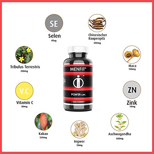 MENFIT® Power | kraftvoll & potent | für den aktiven Mann | Einzigartige Rezeptur mit Tribulus terrestris, Cordyceps sinensis, Maca, Selen, Ashwagandha, Ingwer, Vitamin C, Zink – Bild 4