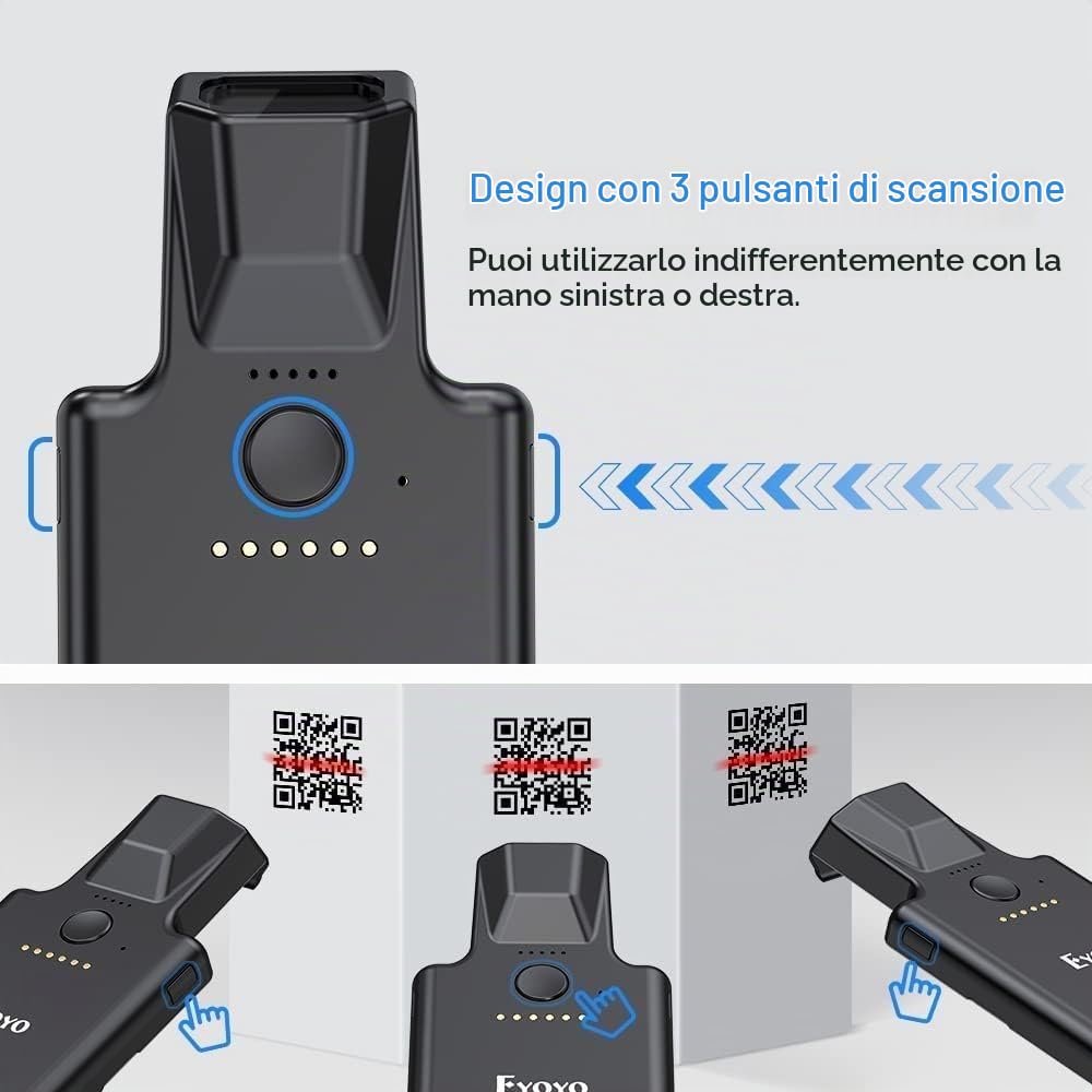 Eyoyo Scanner Codici a Barre Bluetooth Clip 2D per Telefono Cellulare Lettore di Codici Portatile Immagini QR 2D 1D PDF417 Scansione Matrice di Dati Maxicode per Android IOS Smartphone