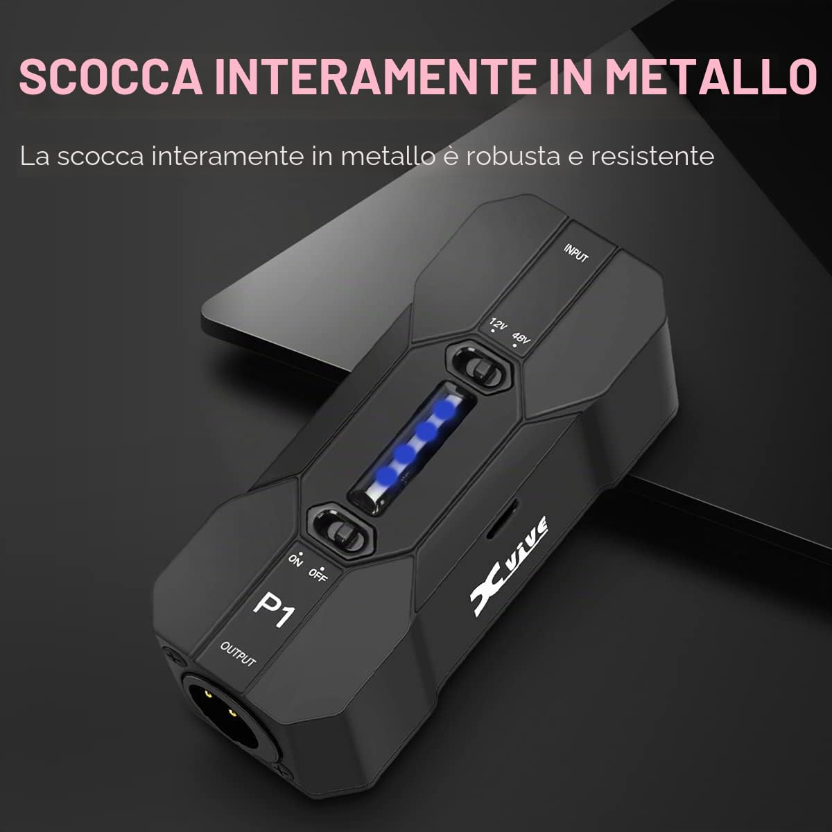 Xvive P1 Alimentazione Phantom Portatile Ricaricabile Phantom 48V/12V Alimentazione per Microfono a Condensatore, DI box e Attrezzatura di Registrazione