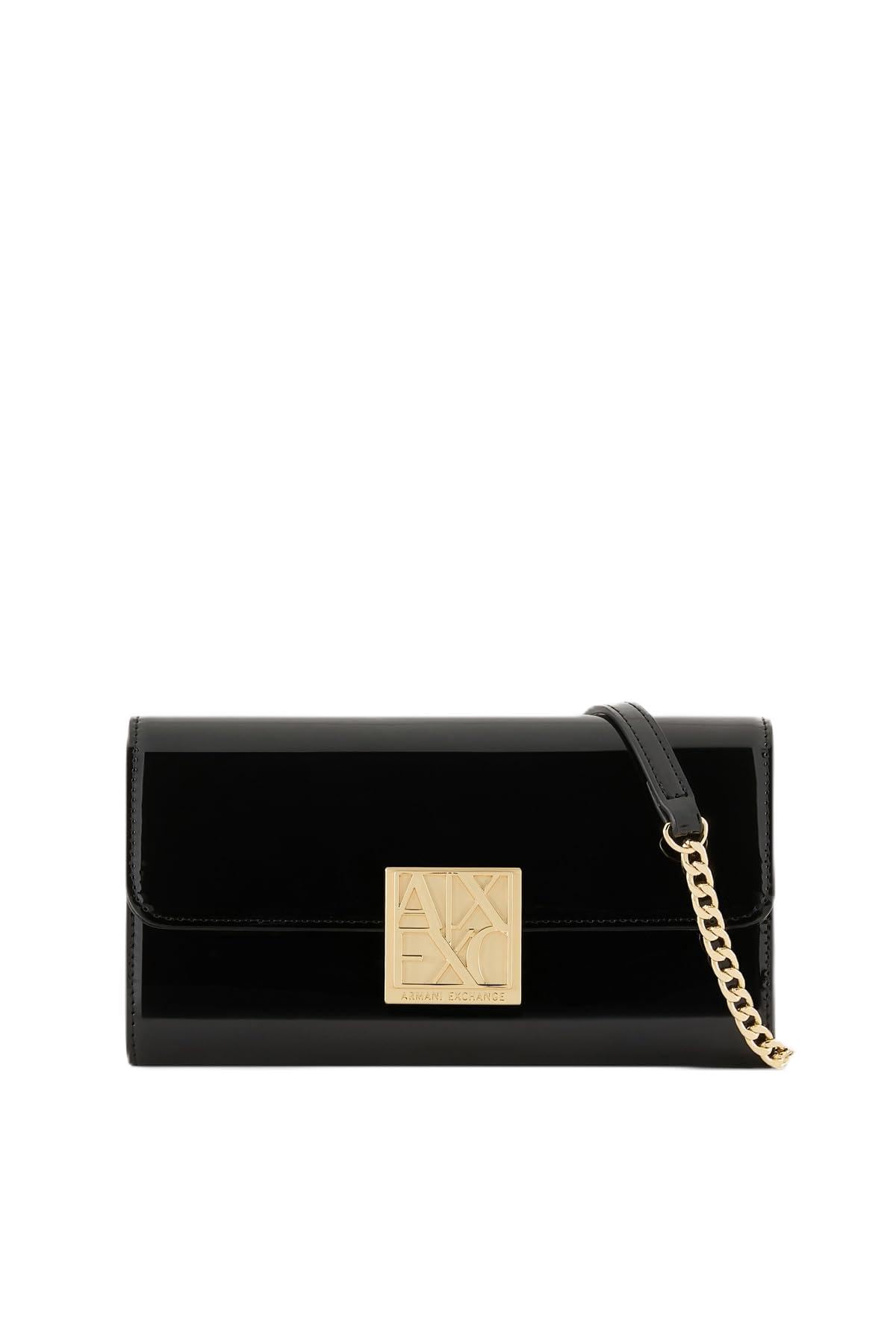 Armani Exchange Women's Amy Gold Logo Plate Wallet On-Chain, Black