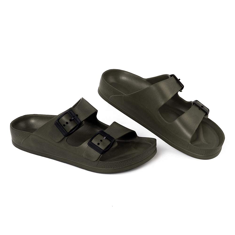 Luffymomo Adjustable Slip on Eva Double Buckle Slides Comfort Footbed Thong Sandals for Womens