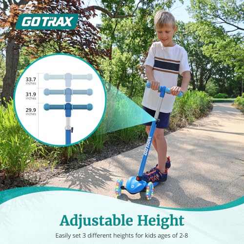 Image of Gotrax KS1 Kids Kick Scooter, 3 Wheels for Boys & Girls 2-8, Gifts | LED Light-Up Wheels, 3 Adjustable Handlebar, Easy Assembly, Lightweight, Wide Anti-Slip Deck, Lean to Steer, Max Load 110 lbs