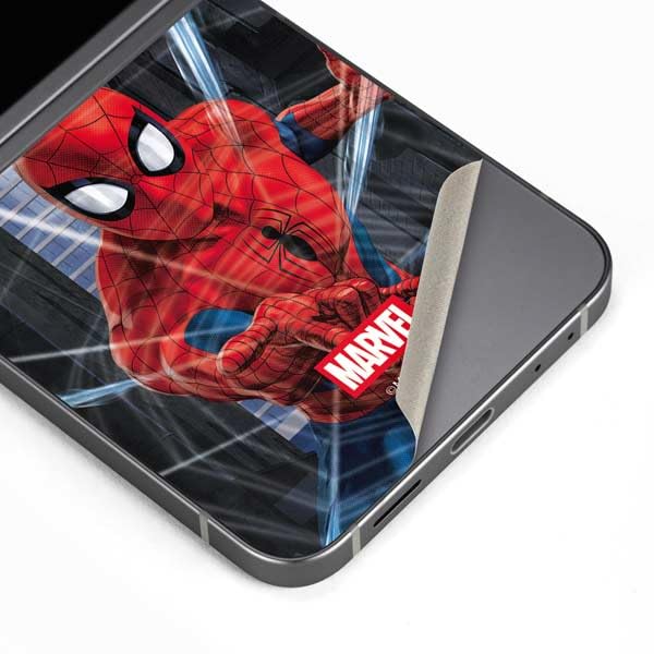 Skinit Decal Phone Skin Compatible with Galaxy Z Flip6 - Officially Licensed Marvel Spiderman Web Throw Design
