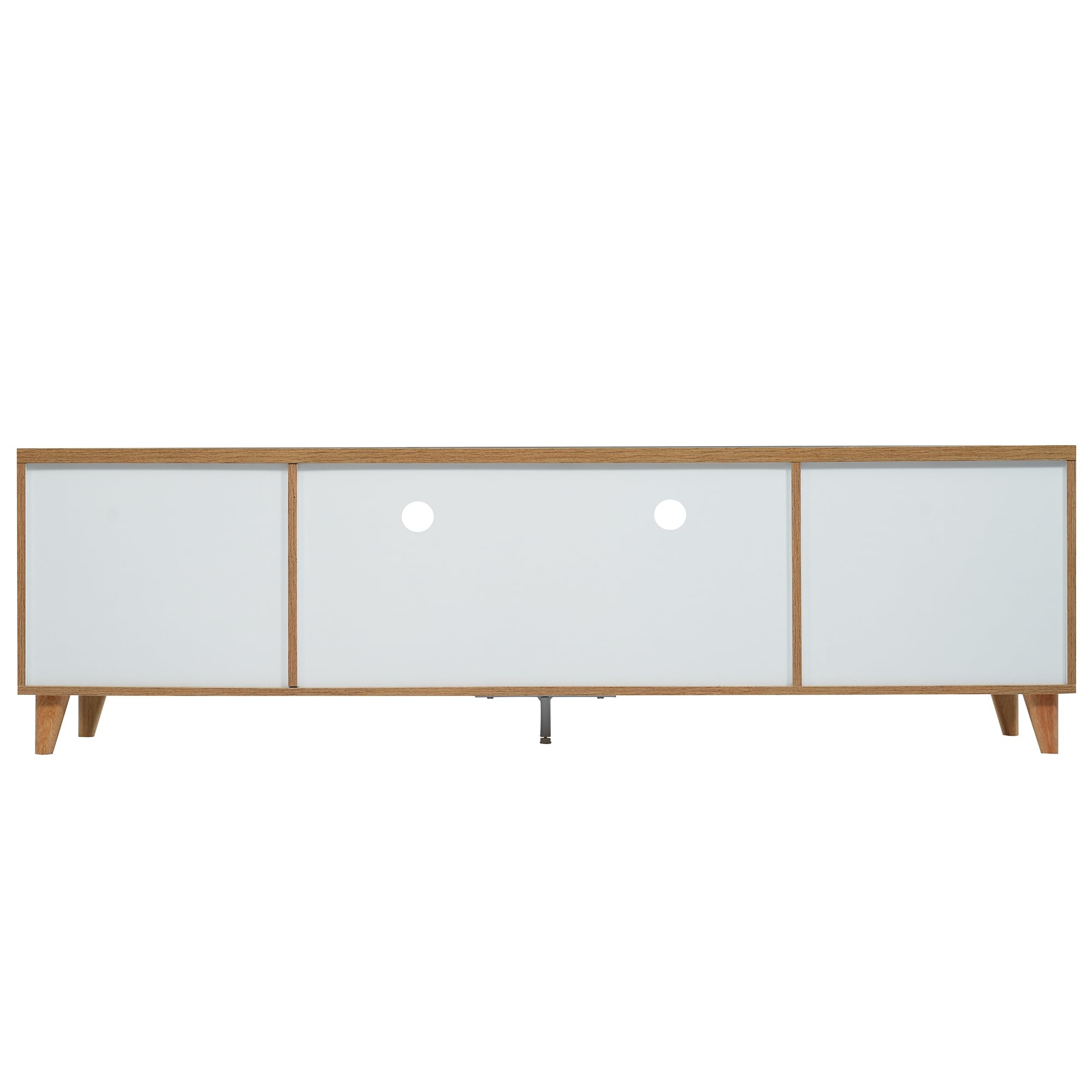 REXO Mueble bajo para TV, mueble de salón en color blanco y madera con compartimentos y puertas de estilo rústico natural.