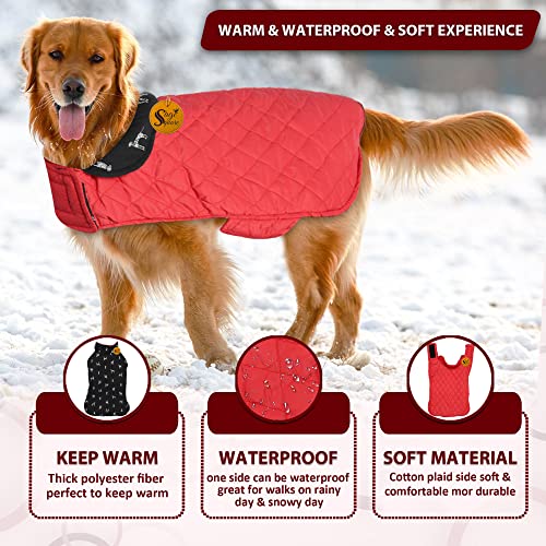 Image of Sage Square Dog Jacket - Reversible Fleece Winter Coat - Cold Weather Protection - Water Resistant - Wind Proof - Soft and Warm Thick Padded Dog Winter Coat (Small - 10 Inches, Black & Red)