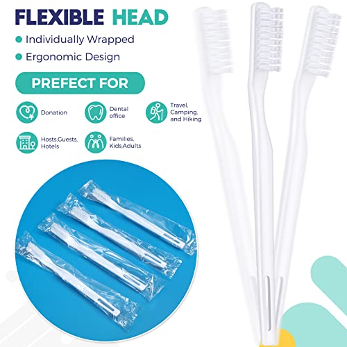 Image of 400 Pack Individually Wrapped Disposable Toothbrush Bulk Hard Bristle Adult Manual Tooth Brush Travel Toothbrushes Single Use Toothbrush for Homeless Women Men Hotels Guest Rooms, White