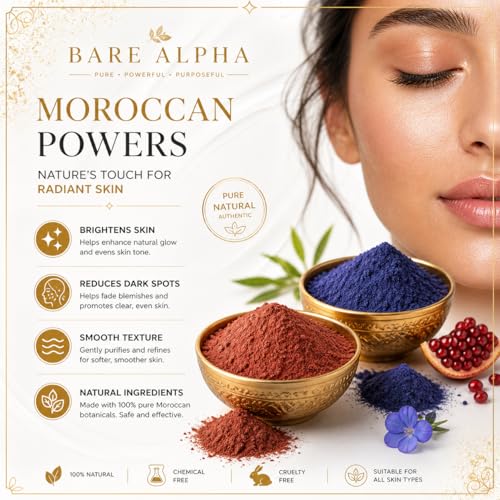 Image of Moroccan Nila Powder For Face - 100% Natural Blue Powder for Skin Brightening, Tan Removal & Detox | Traditional Moroccan Hammam Beauty Treatment For Face & Body Care (Blue+Red (50g+50g))