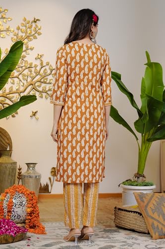 Image of MIRCHI FASHION Pure Cotton Women Straight Printed Embroidery Work Kurti Set with Dupatta and Pant